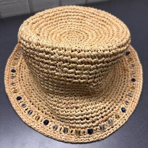 Marylia Women’s Bucket Hat Woven Straw w/ Plastic Jewels Made In Japan Preowned
